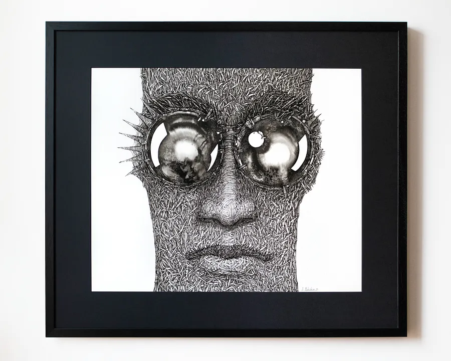 Зображення "Маска | The Mask" від Олександр Макогон, розмір: 80 х 70 см, матеріали: Туш, папір, ціна: $600