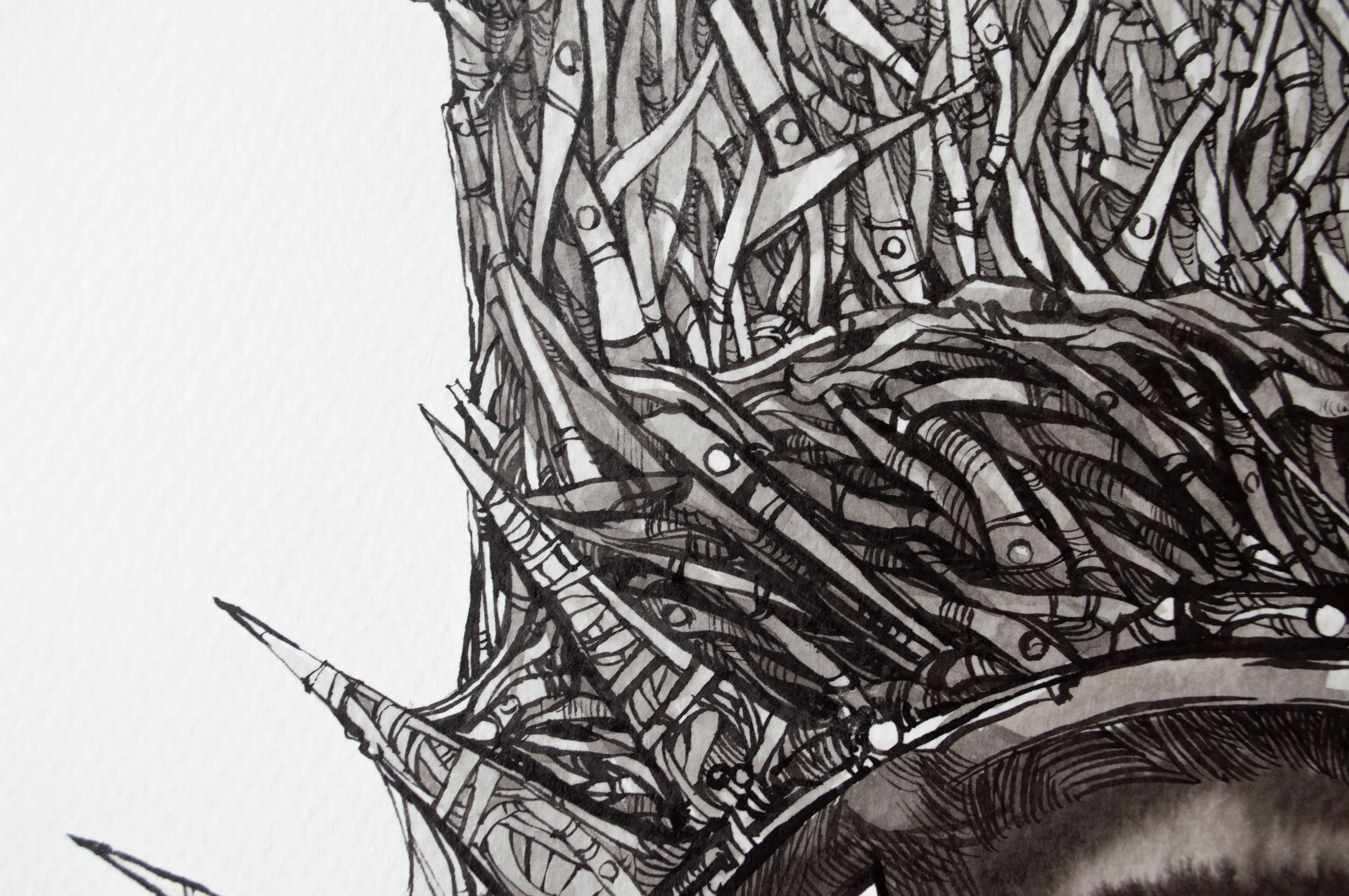 Зображення "Маска | The Mask" від Олександр Макогон, розмір: 80 х 70 см, матеріали: Туш, папір, ціна: $600 Фото 11 з 15.