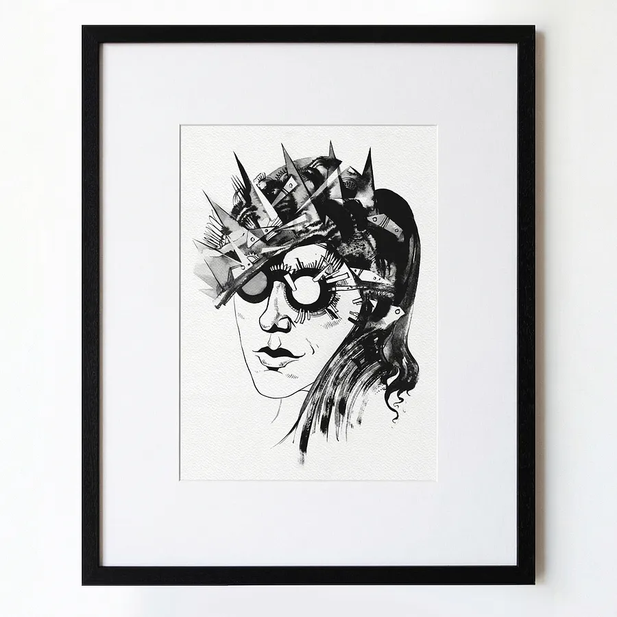 Зображення "Графиня | Countess" від Олександр Макогон, розмір: 46 x 52 cm, матеріали: туш, бавовняний папір | ink, cotton paper, медіум: Графіка, ціна: $250 Фото 1 з 3.