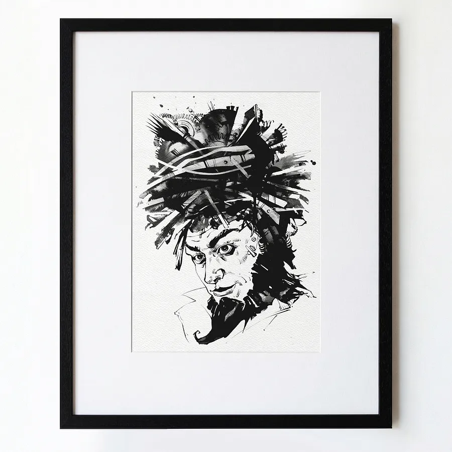 Зображення "Перукар | Hairdresser" від Олександр Макогон, розмір: 46 x 52 cm, матеріали: туш, бавовняний папір | ink, cotton paper, медіум: Графіка, ціна: $250 Фото 1 з 3.