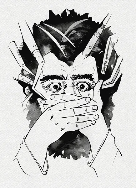 Зображення "Брокер | Broker" від Олександр Макогон, розмір: 46 x 52 cm, матеріали: туш, бавовняний папір | ink, cotton paper, медіум: Графіка, ціна: $250 Фото 2 з 3.