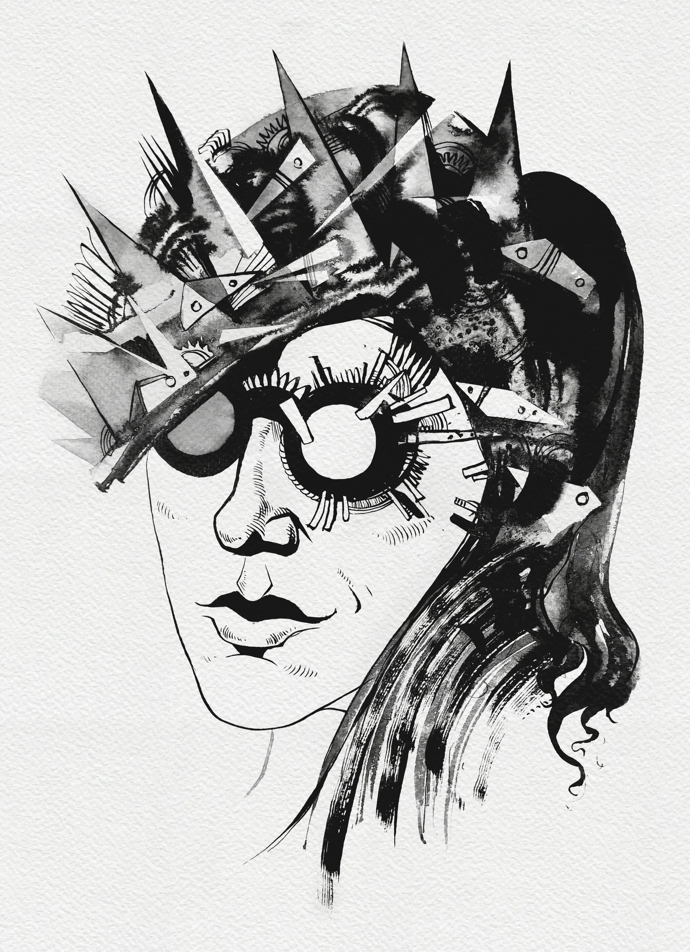 Зображення "Графиня | Countess" від Олександр Макогон, розмір: 46 x 52 cm, матеріали: туш, бавовняний папір | ink, cotton paper, медіум: Графіка, ціна: $250 Фото 2 з 3.