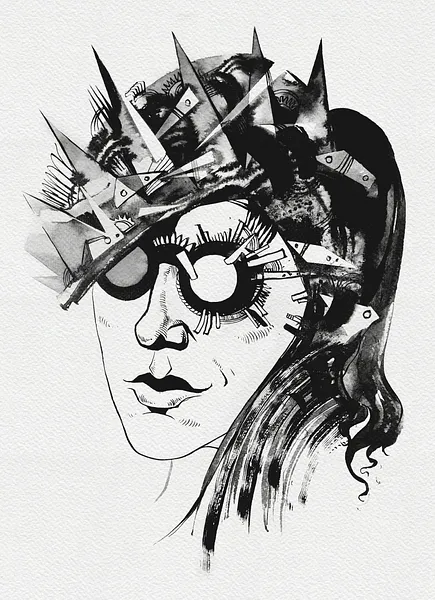 Зображення "Графиня | Countess" від Олександр Макогон, розмір: 46 x 52 cm, матеріали: туш, бавовняний папір | ink, cotton paper, медіум: Графіка, ціна: $250 Фото 2 з 3.