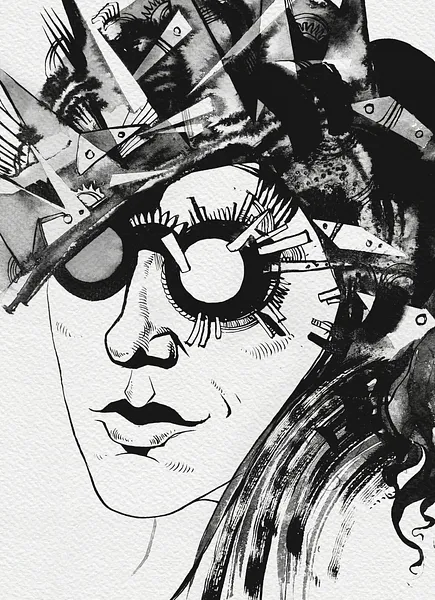 Зображення "Графиня | Countess" від Олександр Макогон, розмір: 46 x 52 cm, матеріали: туш, бавовняний папір | ink, cotton paper, медіум: Графіка, ціна: $250 Фото 3 з 3.