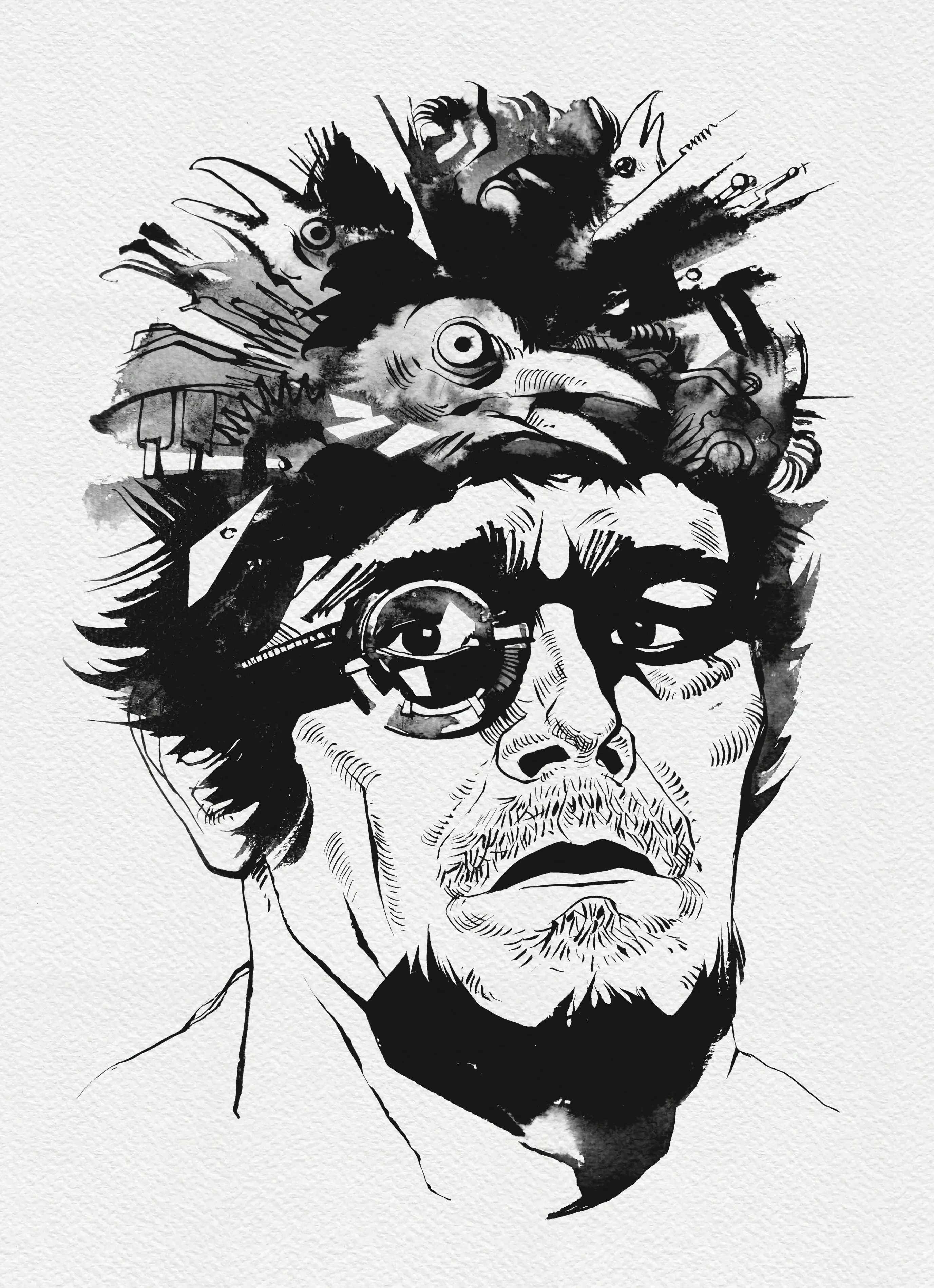 Зображення "Мисливець | Hunter" від Олександр Макогон, розмір: 46 x 52 cm, матеріали: туш, бавовняний папір | ink, cotton paper, медіум: Графіка, ціна: $250 Фото 2 з 3.