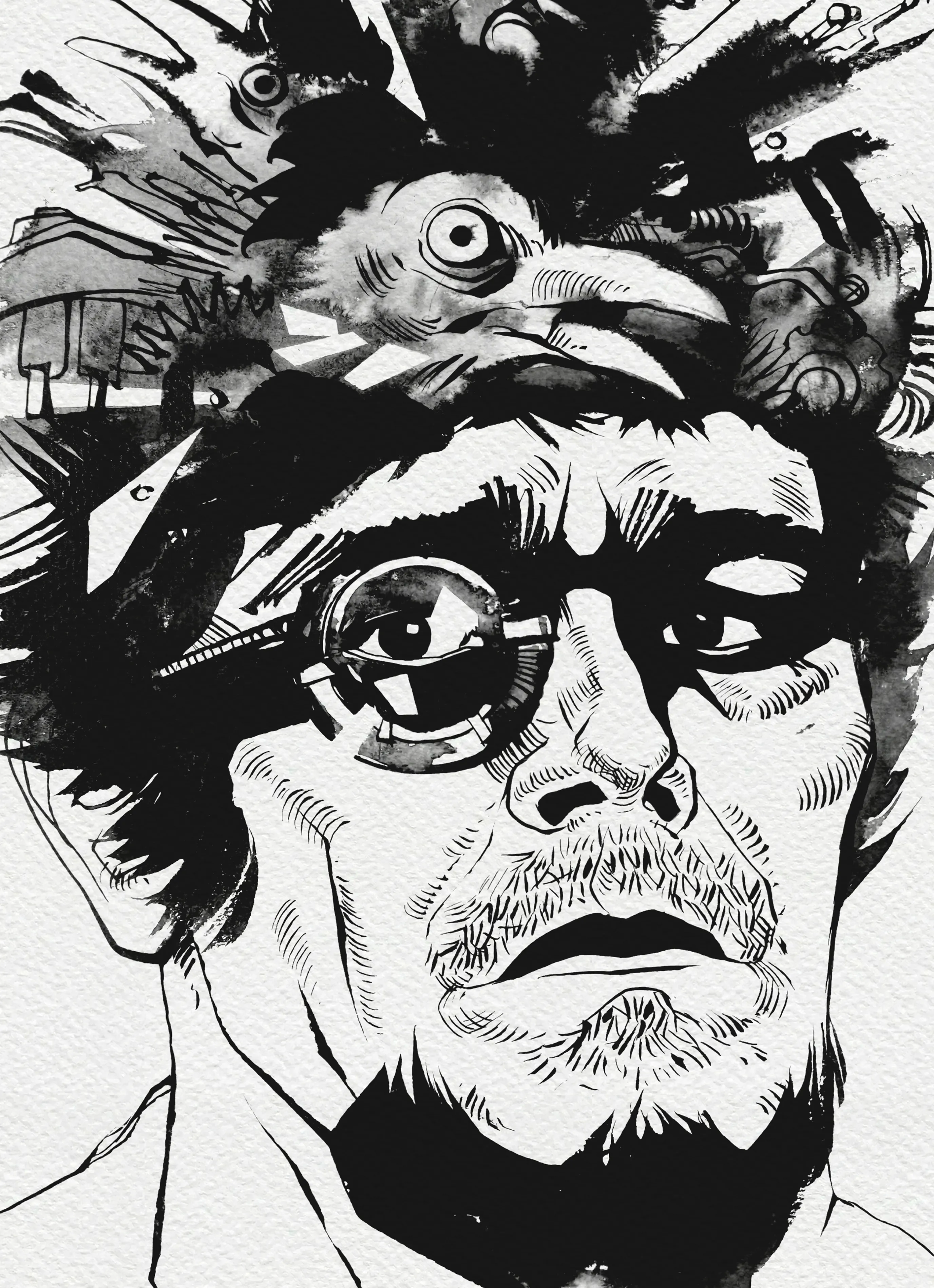 Зображення "Мисливець | Hunter" від Олександр Макогон, розмір: 46 x 52 cm, матеріали: туш, бавовняний папір | ink, cotton paper, медіум: Графіка, ціна: $250 Фото 3 з 3.