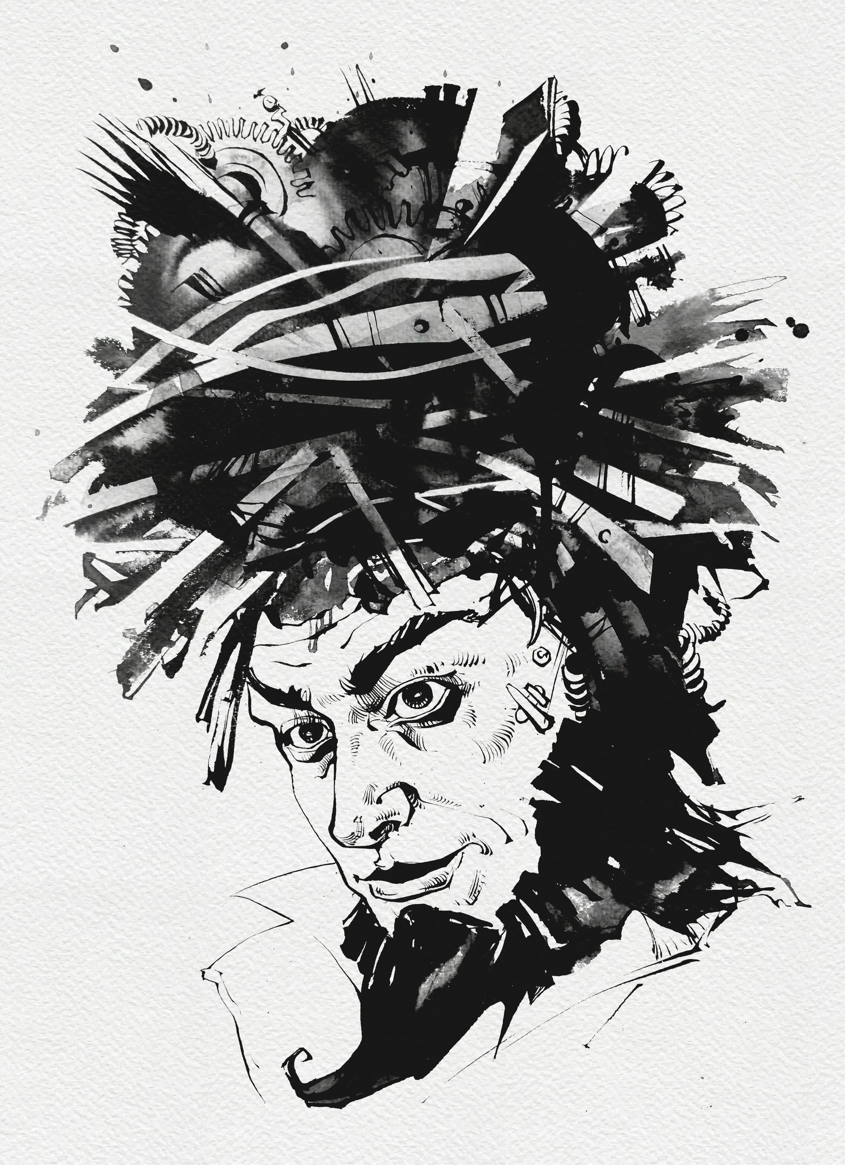 Зображення "Перукар | Hairdresser" від Олександр Макогон, розмір: 46 x 52 cm, матеріали: туш, бавовняний папір | ink, cotton paper, медіум: Графіка, ціна: $250 Фото 2 з 3.