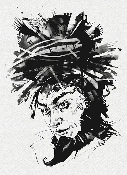 Зображення "Перукар | Hairdresser" від Олександр Макогон, розмір: 46 x 52 cm, матеріали: туш, бавовняний папір | ink, cotton paper, медіум: Графіка, ціна: $250 Фото 2 з 3.