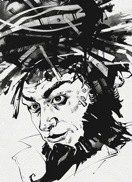 Зображення "Перукар | Hairdresser" від Олександр Макогон, розмір: 46 x 52 cm, матеріали: туш, бавовняний папір | ink, cotton paper, медіум: Графіка, ціна: $250 Фото 3 з 3.