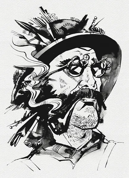 Зображення "Археолог | Archaeologist" від Олександр Макогон, розмір: 46 x 52 cm, матеріали: туш, бавовняний папір | ink, cotton paper, медіум: Графіка, ціна: $250 Фото 2 з 3.