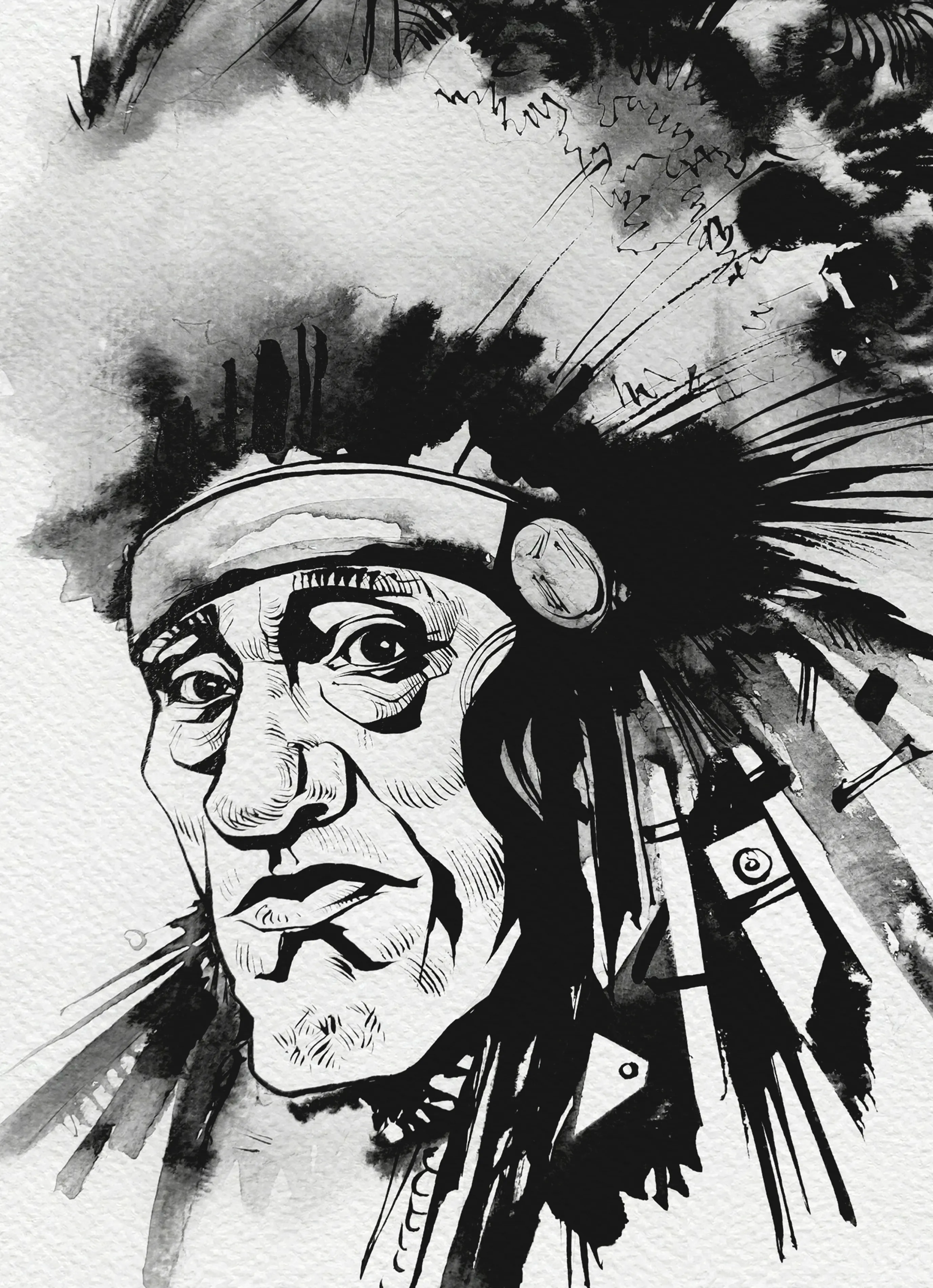 Зображення "Шаман | Shaman" від Олександр Макогон, розмір: 46 x 52 cm, матеріали: туш, бавовняний папір | ink, cotton paper, медіум: Графіка, ціна: $250 Фото 3 з 3.