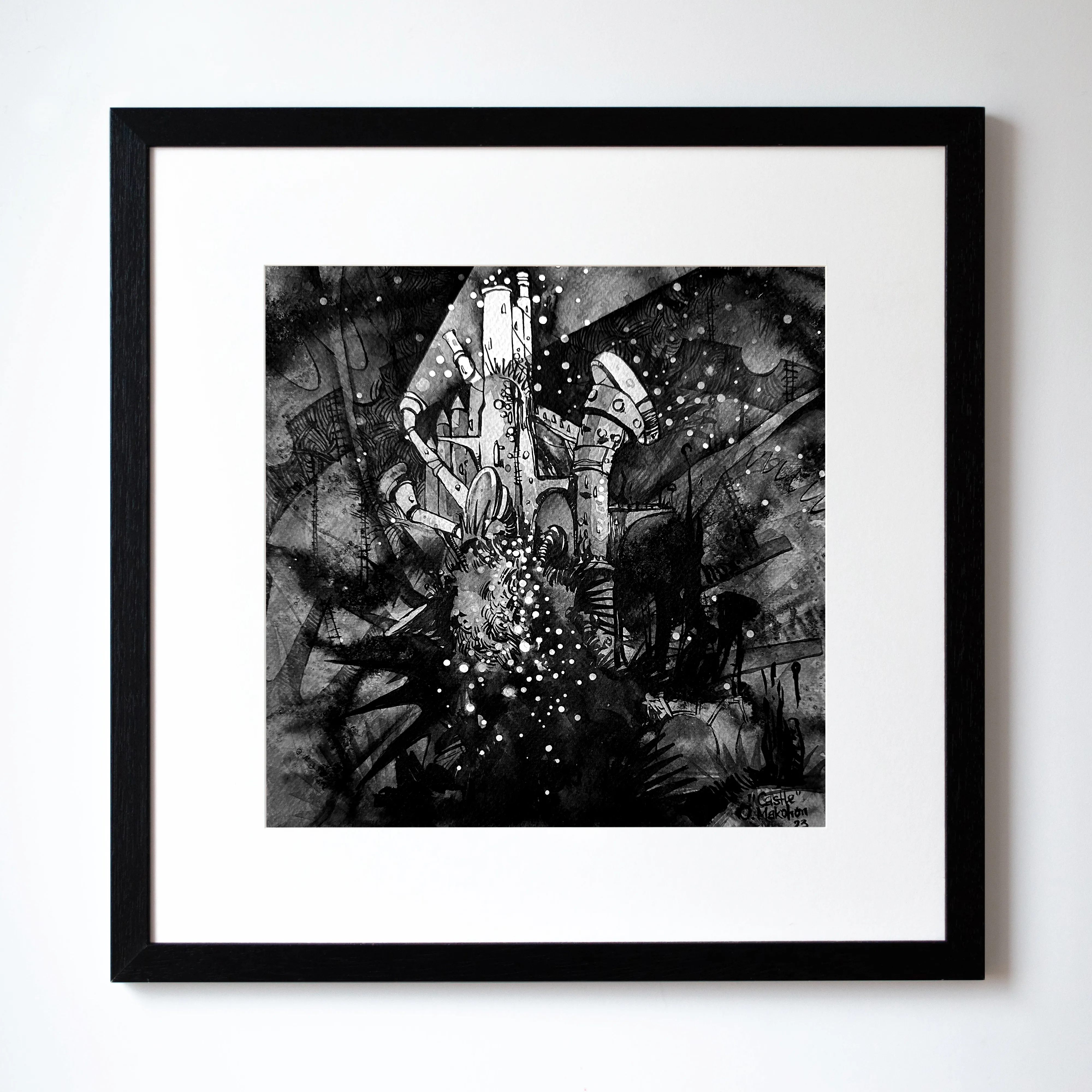 Зображення "Замок | Castle" від Олександр Макогон, розмір: 42 x 42 cm, матеріали: туш, бавовняний папір | ink, cotton paper, медіум: Графіка, ціна: $230 Фото 1 з 3.