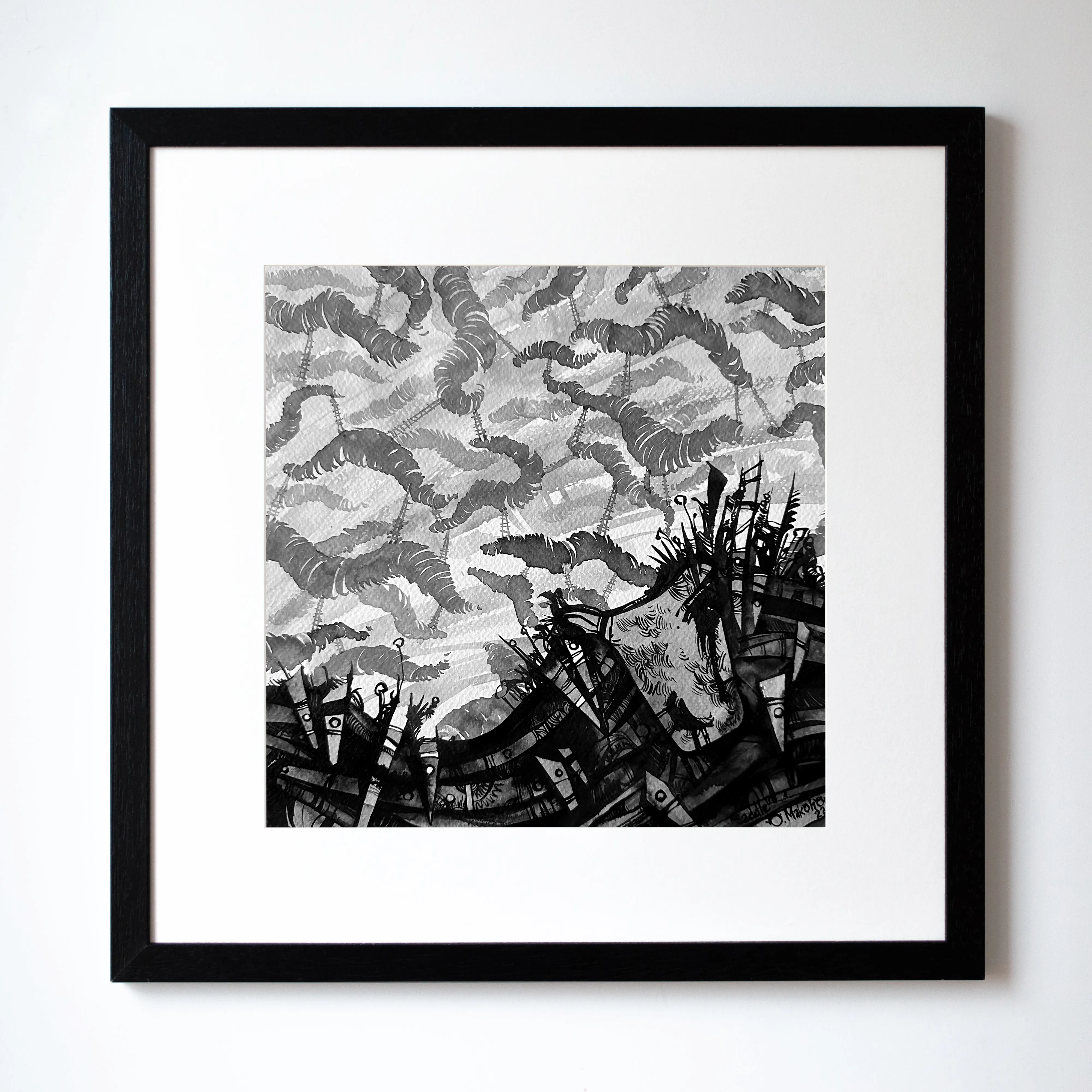 Зображення "Осідлати | Saddle" від Олександр Макогон, розмір: 42 x 42 cm, матеріали: туш, бавовняний папір | ink, cotton paper, медіум: Графіка, ціна: $230 Фото 1 з 3.