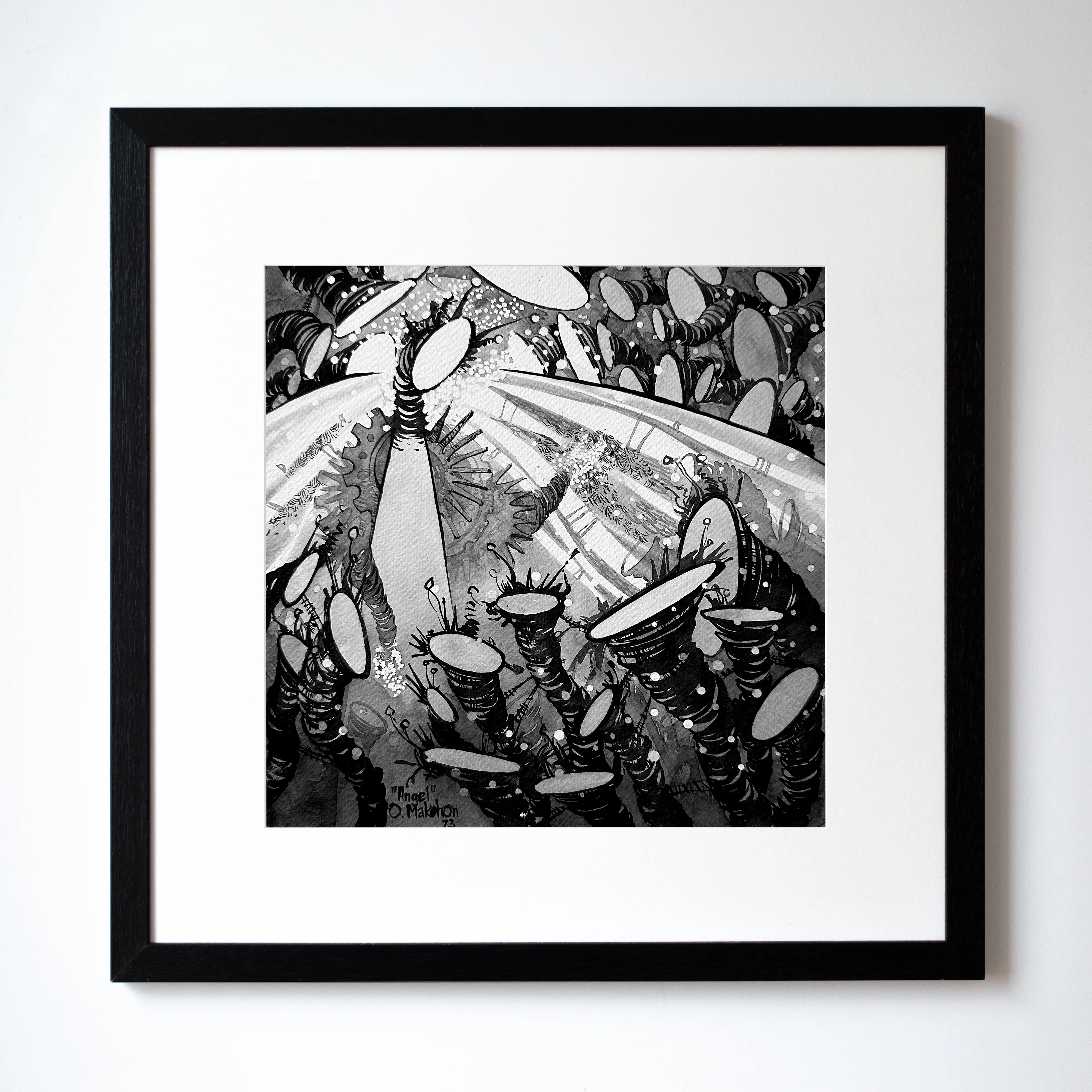 Зображення "Ангел | Angel" від Олександр Макогон, розмір: 42 x 42 cm, матеріали: туш, бавовняний папір | ink, cotton paper, медіум: Графіка, ціна: $230 (≈ 10 358 грн) Фото 1 з 4.