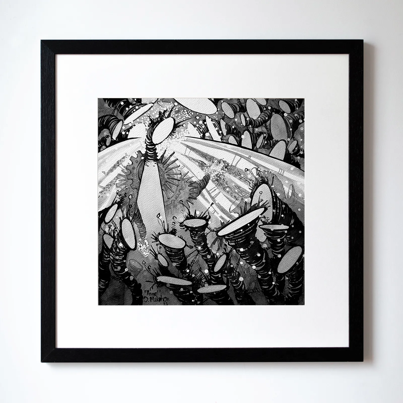 Зображення "Ангел | Angel" від Олександр Макогон, розмір: 42 x 42 cm, матеріали: туш, бавовняний папір | ink, cotton paper, медіум: Графіка, ціна: $230 (≈ 10 358 грн) Фото 1 з 4.