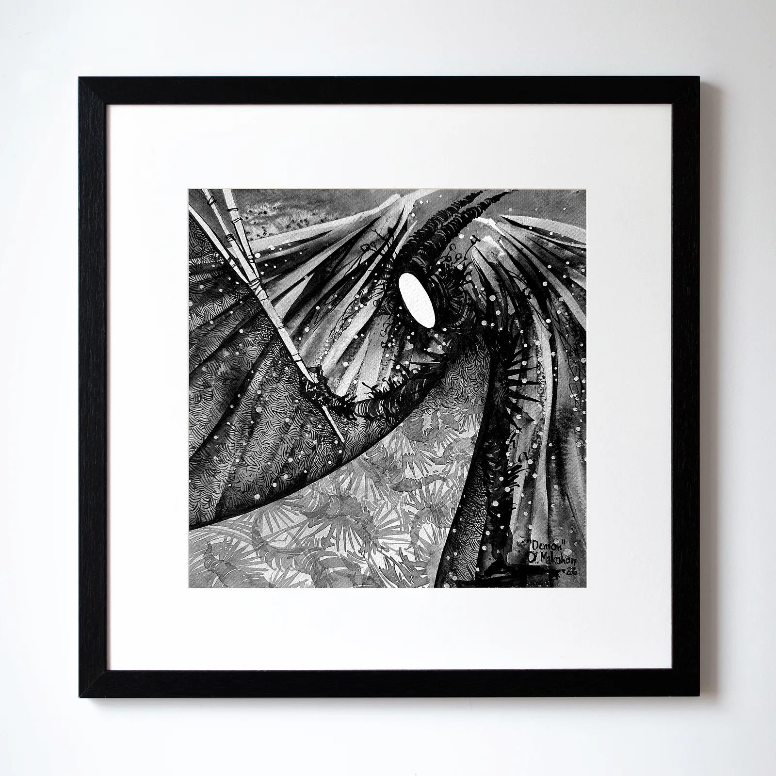 Зображення "Демон | Demon" від Олександр Макогон, розмір: 42 x 42 cm, матеріали: туш, бавовняний папір | ink, cotton paper, медіум: Графіка, ціна: $230 (≈ 10 396 грн) Фото 1 з 3.