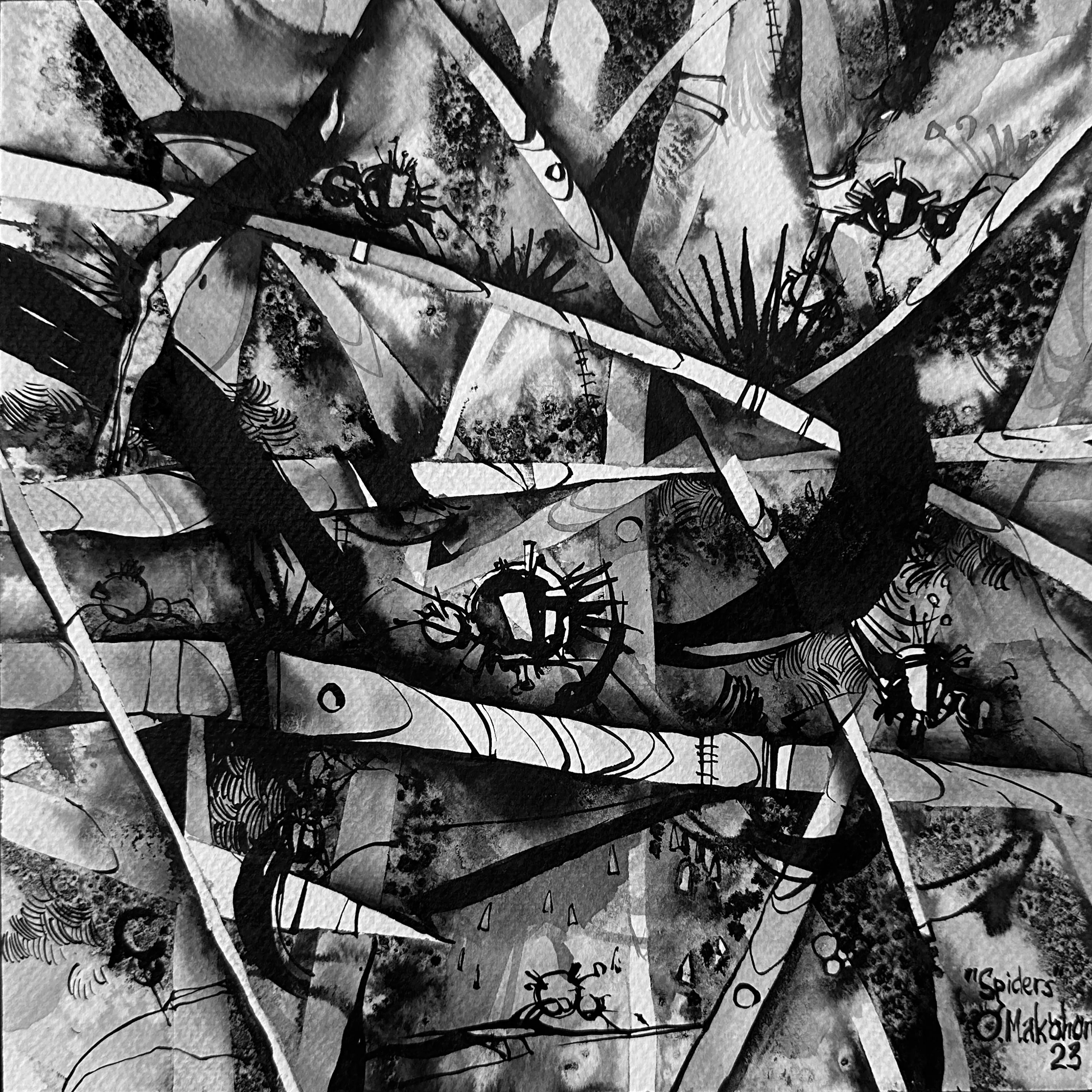Зображення "Павуки | Spiders" від Олександр Макогон, розмір: 42 x 42 cm, матеріали: туш, бавовняний папір | ink, cotton paper, медіум: Графіка, ціна: $230 (≈ 10 311 грн) Фото 3 з 3.