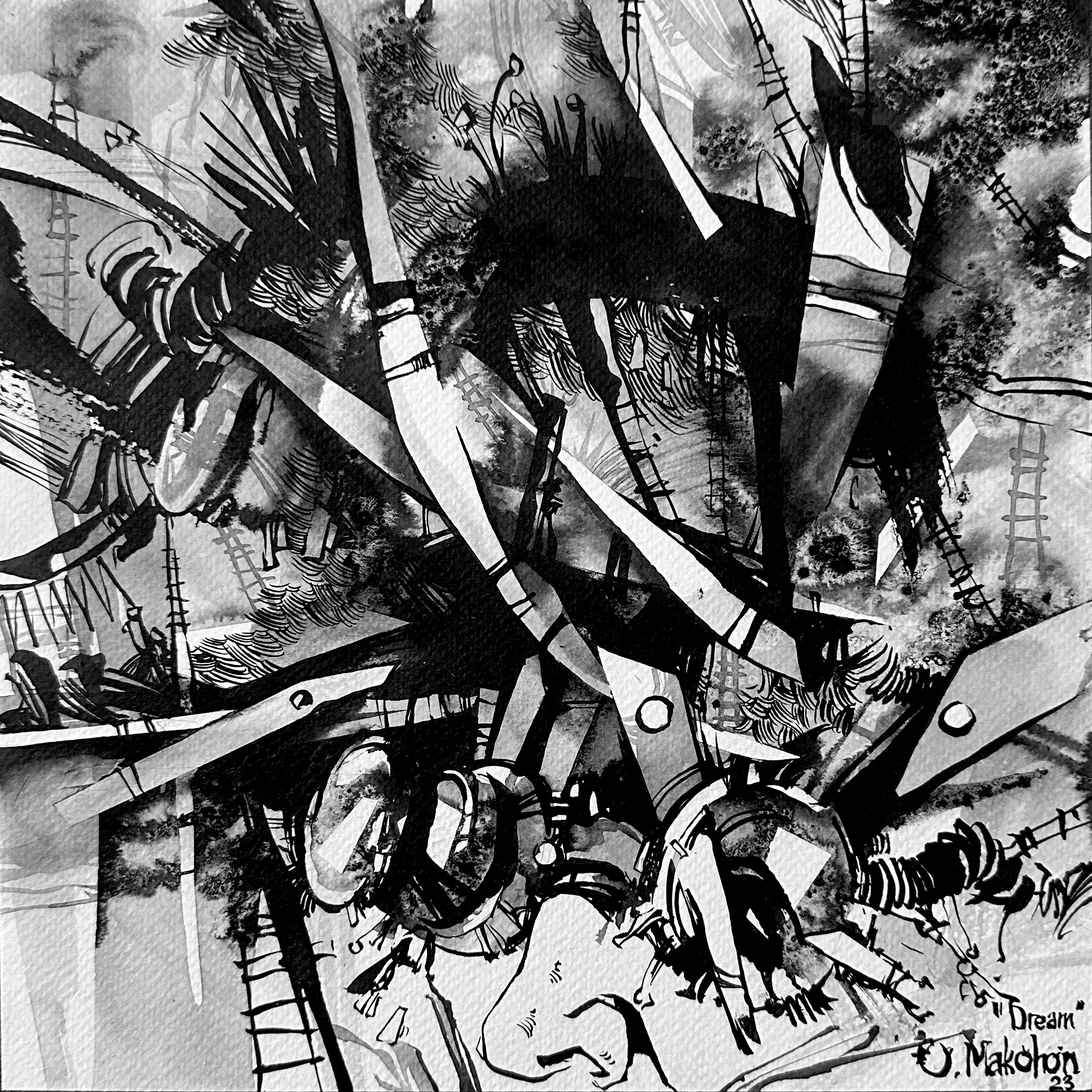Зображення "Сон | Dream" від Олександр Макогон, розмір: 42 x 42 cm, матеріали: туш, бавовняний папір | ink, cotton paper, медіум: Графіка, ціна: $230 (≈ 10 311 грн) Фото 4 з 4.