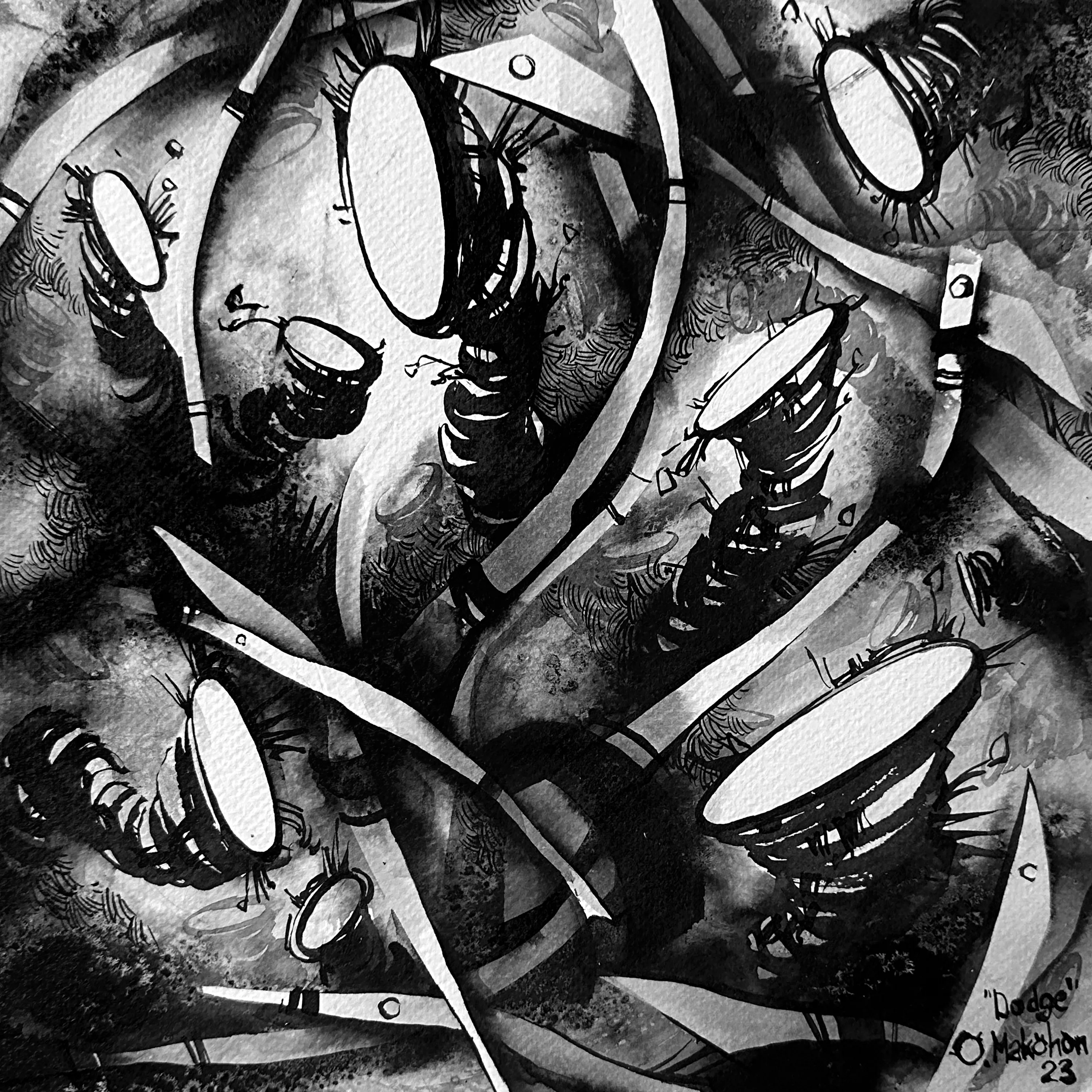 Зображення "Маневр | Dodge" від Олександр Макогон, розмір: 42 x 42 cm, матеріали: туш, бавовняний папір | ink, cotton paper, медіум: Графіка, ціна: $230 Фото 4 з 4.