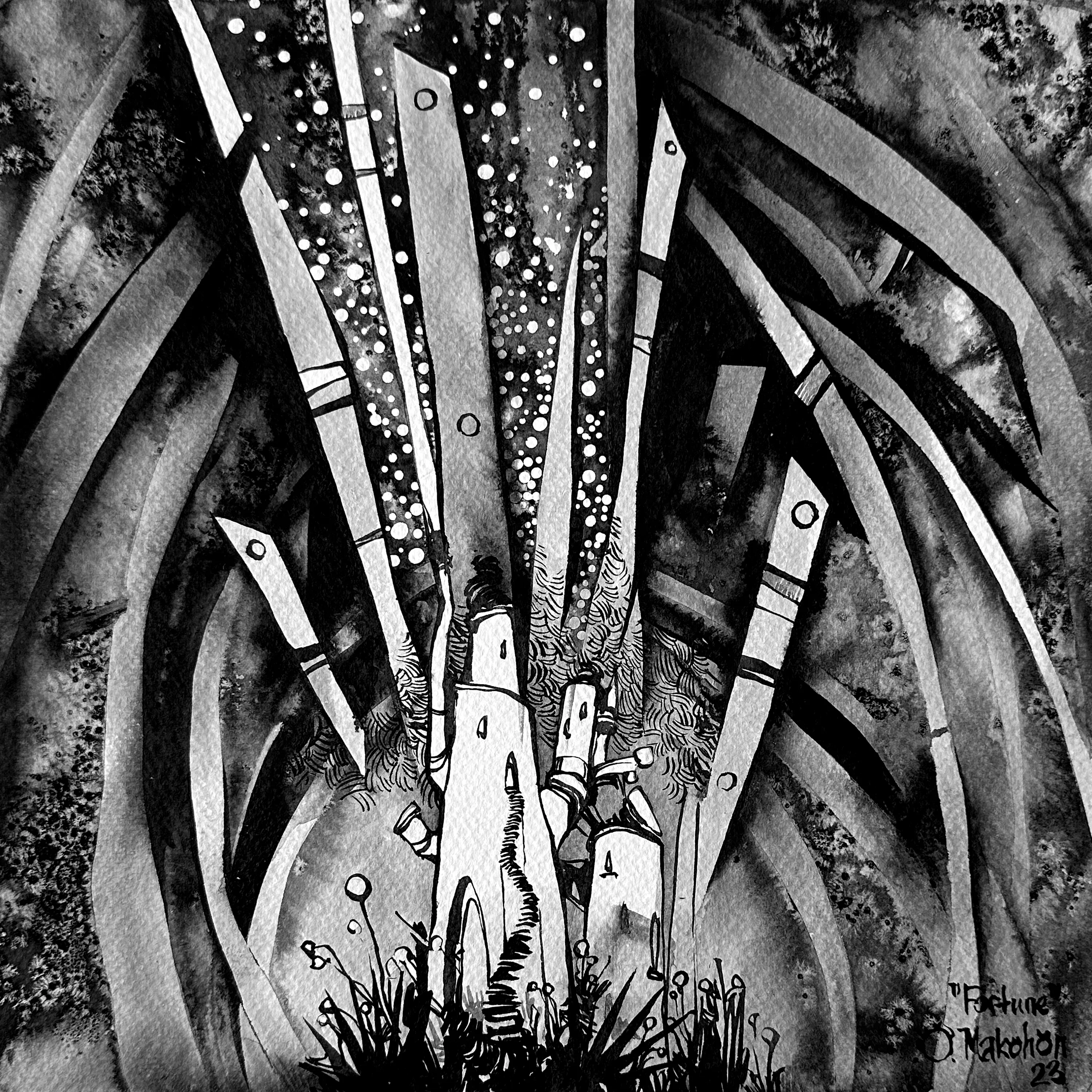 Зображення "Фортуна | Fortune" від Олександр Макогон, розмір: 42 x 42 cm, матеріали: туш, бавовняний папір | ink, cotton paper, медіум: Графіка, ціна: $230 (≈ 10 357 грн) Фото 2 з 3.