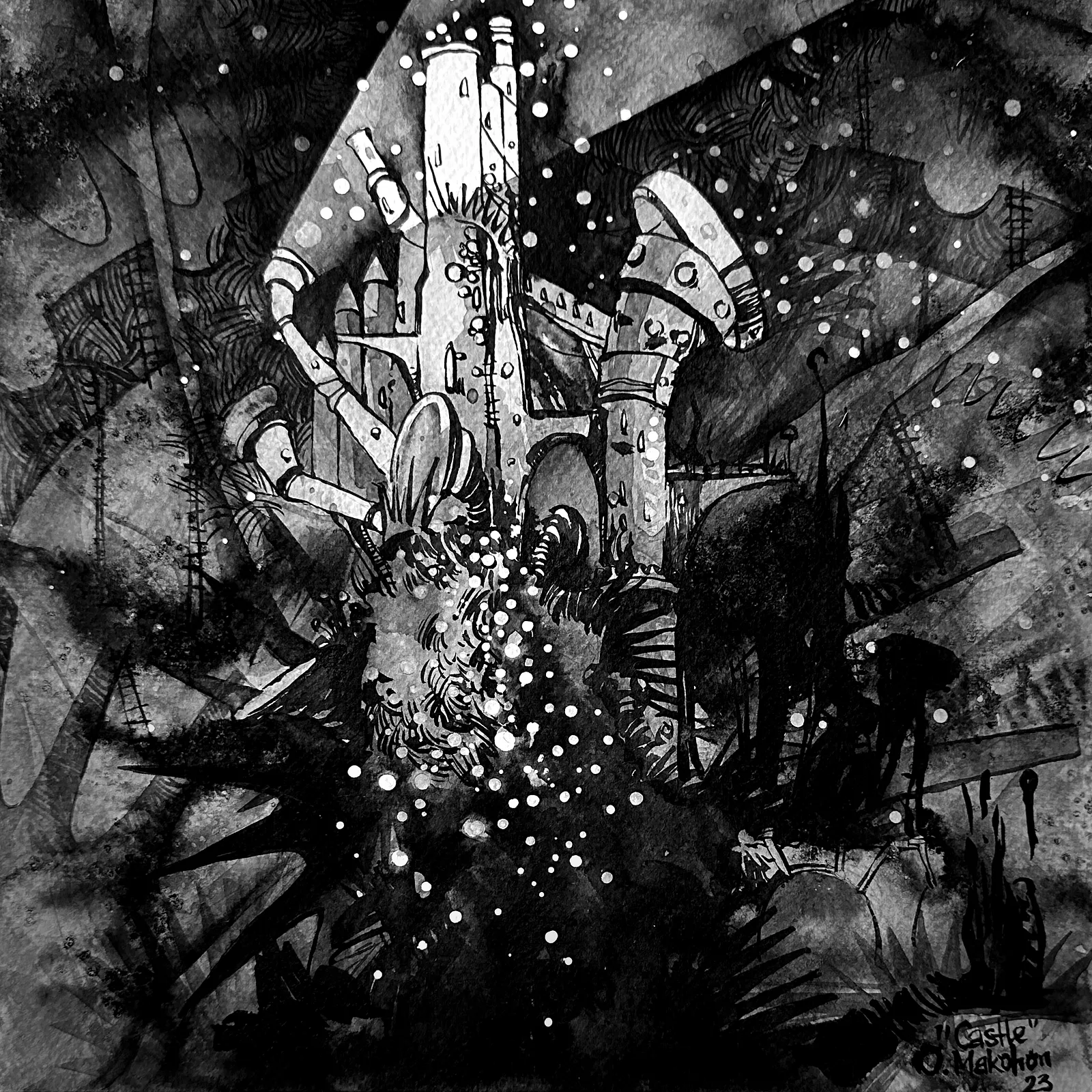 Зображення "Замок | Castle" від Олександр Макогон, розмір: 42 x 42 cm, матеріали: туш, бавовняний папір | ink, cotton paper, медіум: Графіка, ціна: $230 (≈ 10 358 грн) Фото 3 з 3.