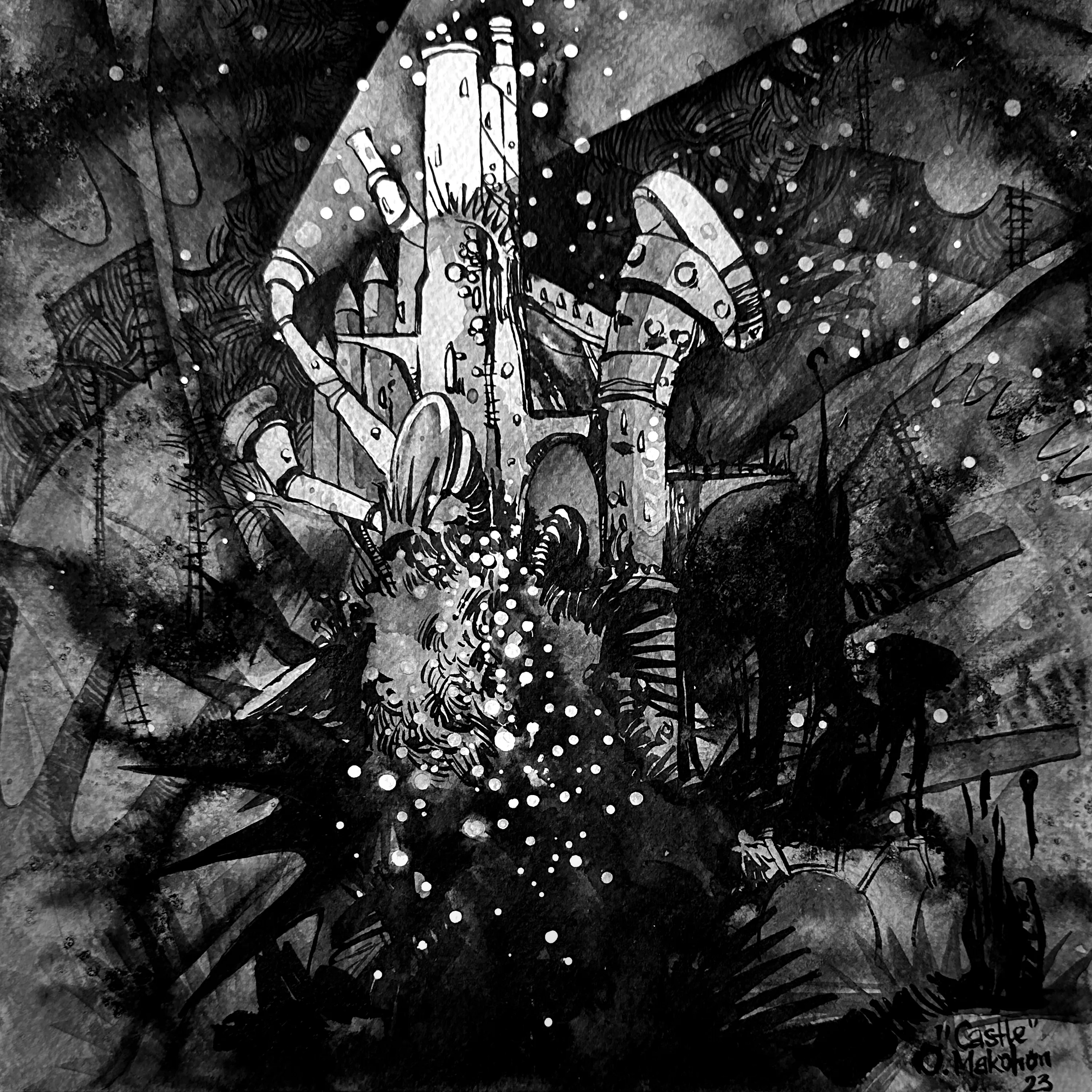 Зображення "Замок | Castle" від Олександр Макогон, розмір: 42 x 42 cm, матеріали: туш, бавовняний папір | ink, cotton paper, медіум: Графіка, ціна: $230 Фото 3 з 3.