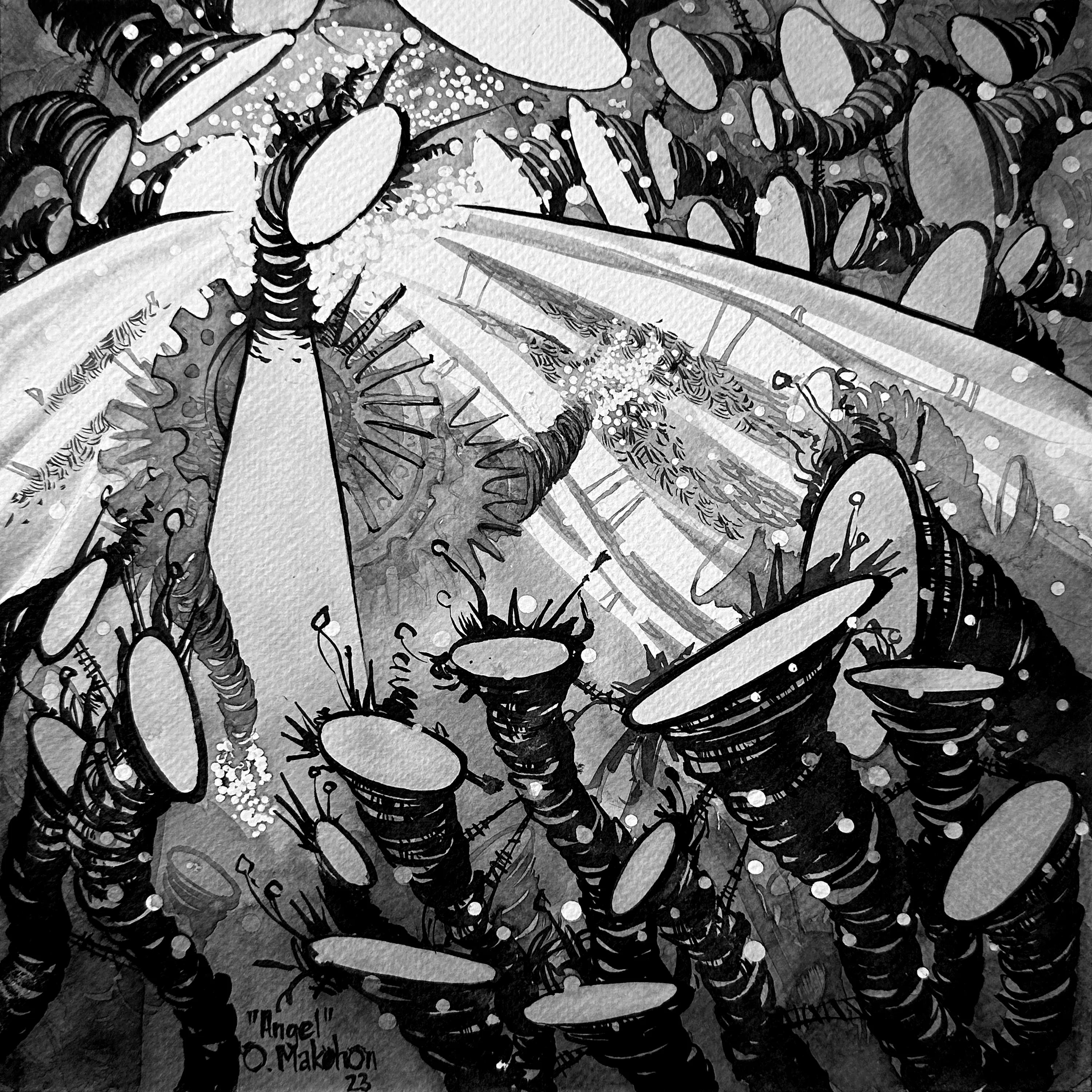 Зображення "Ангел | Angel" від Олександр Макогон, розмір: 42 x 42 cm, матеріали: туш, бавовняний папір | ink, cotton paper, медіум: Графіка, ціна: $230 Фото 2 з 4.