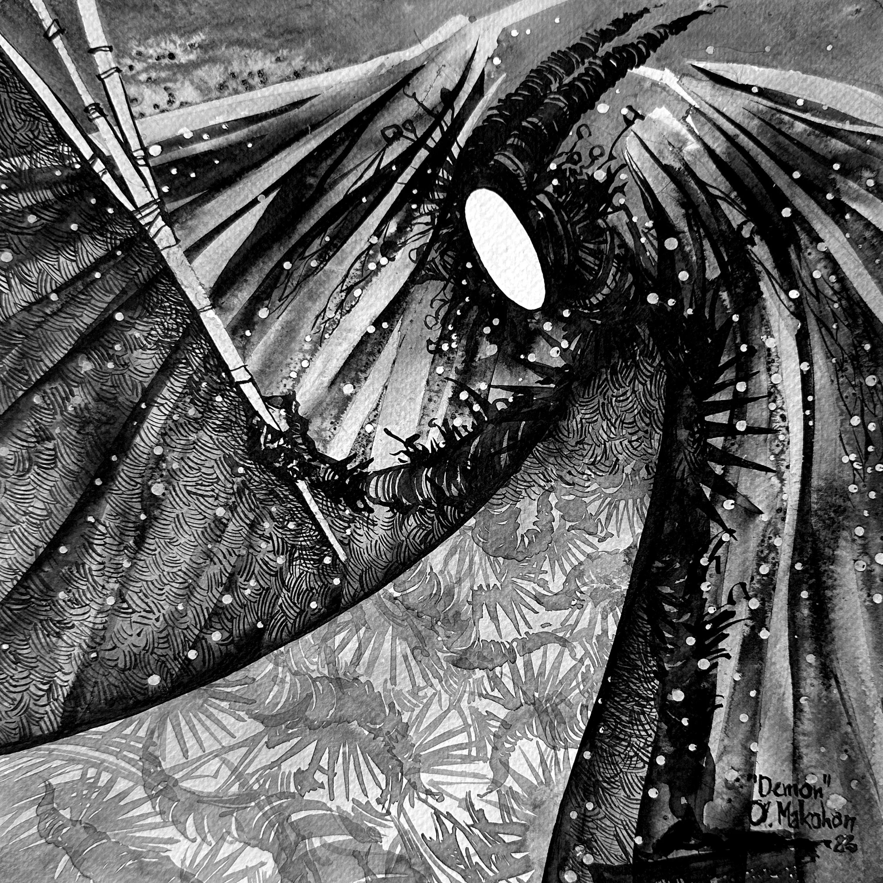 Зображення "Демон | Demon" від Олександр Макогон, розмір: 42 x 42 cm, матеріали: туш, бавовняний папір | ink, cotton paper, медіум: Графіка, ціна: $230 Фото 2 з 3.