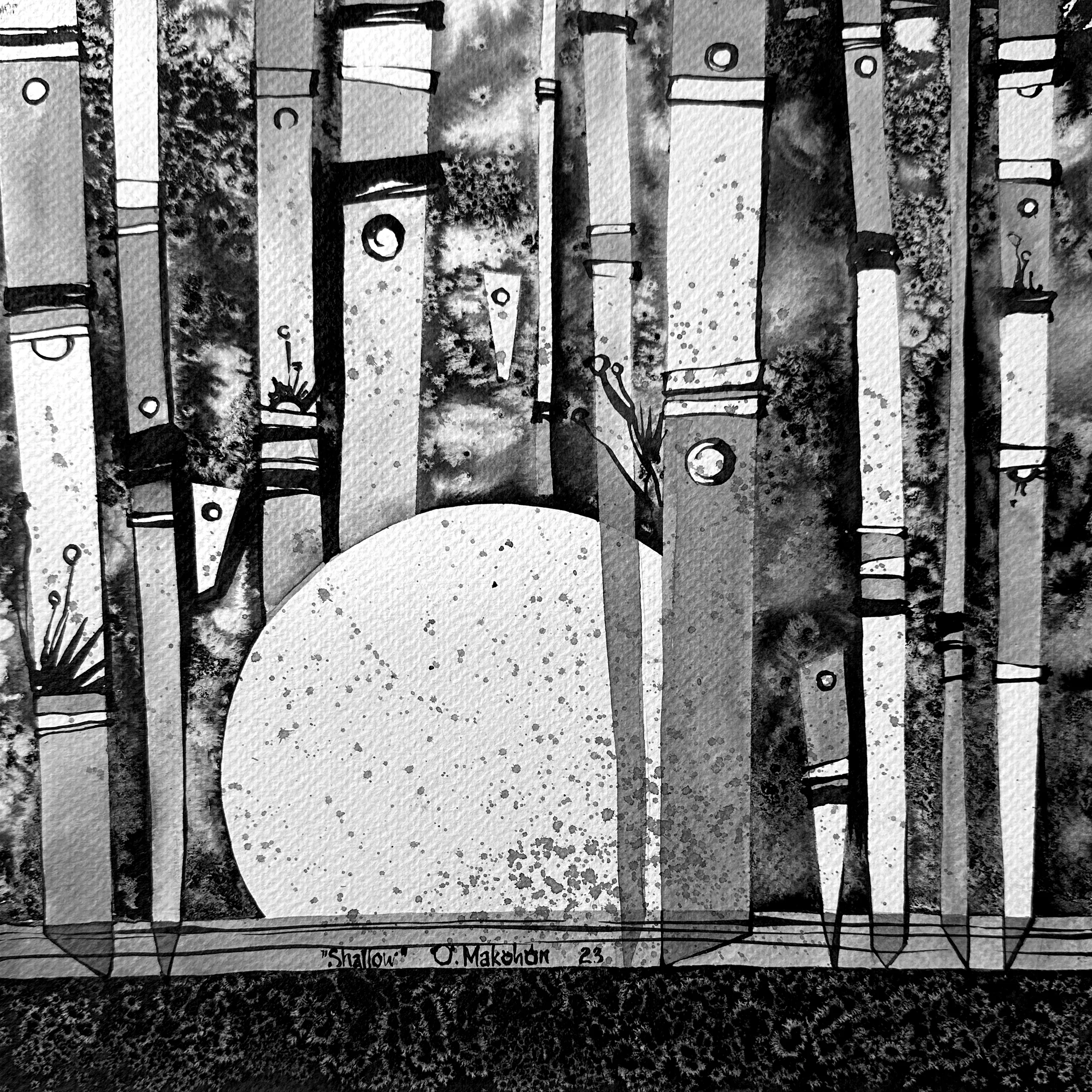 Зображення "Неглибокий | Shallow" від Олександр Макогон, розмір: 42 x 42 cm, матеріали: туш, бавовняний папір | ink, cotton paper, медіум: Графіка, ціна: $230 Фото 2 з 3.