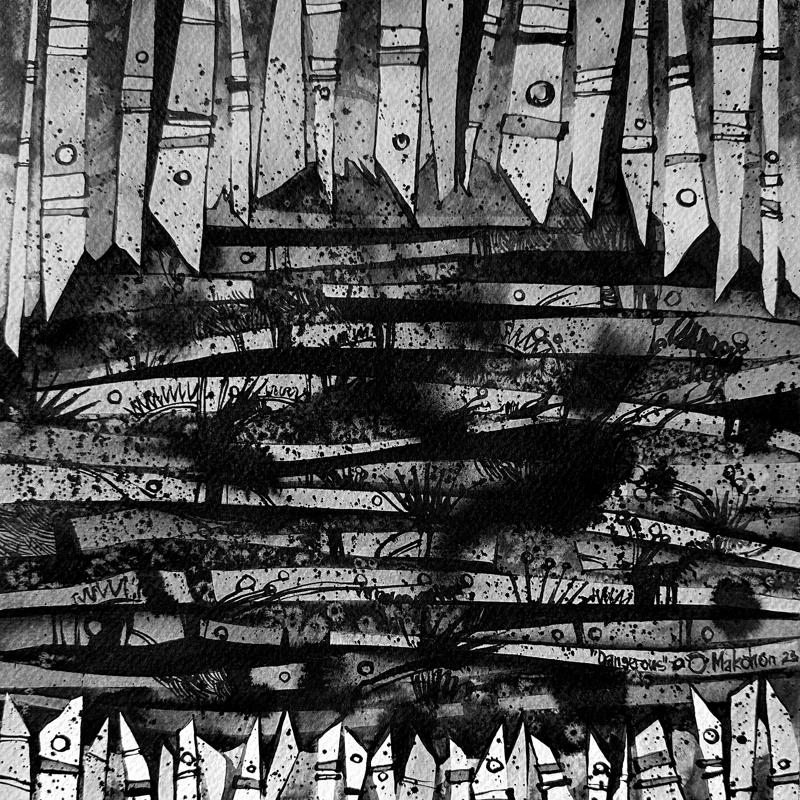 Зображення "Небезпечний | Dangerous " від Олександр Макогон, розмір: 42 x 42 cm, матеріали: туш, бавовняний папір | ink, cotton paper, медіум: Графіка, ціна: $230 (≈ 10 358 грн) Фото 2 з 3.