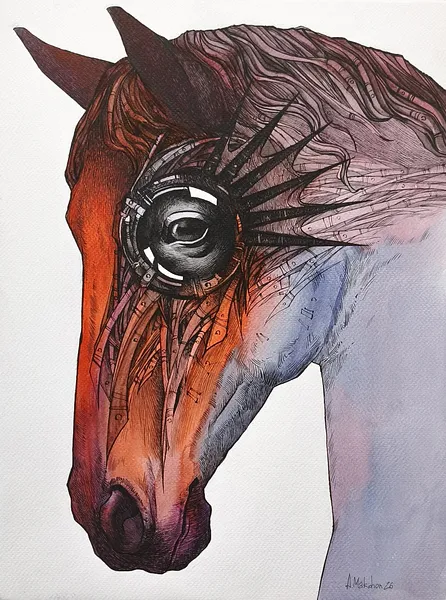 Зображення "Вільна | Free" від Олександр Макогон, розмір: 52 х 62 cм, матеріали: туш, акварель, бавовняний папір | ink, watercolor on cotton paper, медіум: Графіка, серія: Horses, ціна: $350 Фото 2 з 2.