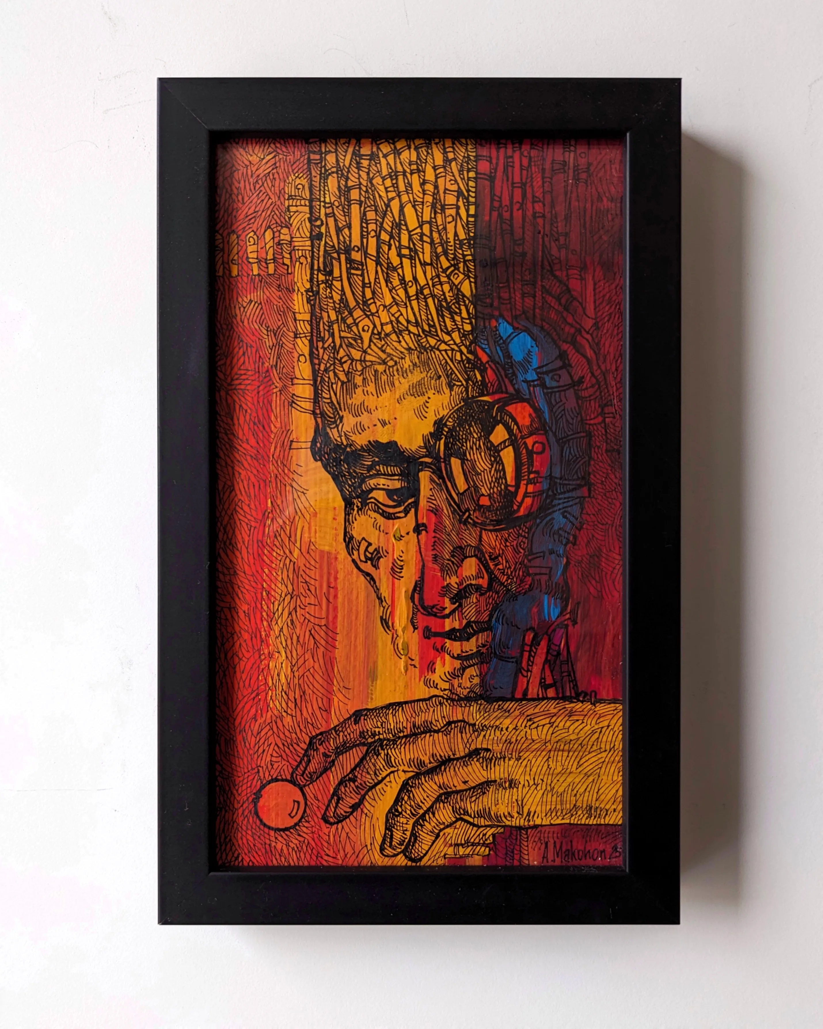 Зображення "Дотик | Touch" від Олександр Макогон, розмір: 13,5 x 22 cm, матеріали: туш, гуаш, бавовняний папір | ink, gouache, cotton paper, медіум: Графіка, місто: Lviv, Ukraine, серія: Portraits, ціна: $100 Фото 1 з 2.