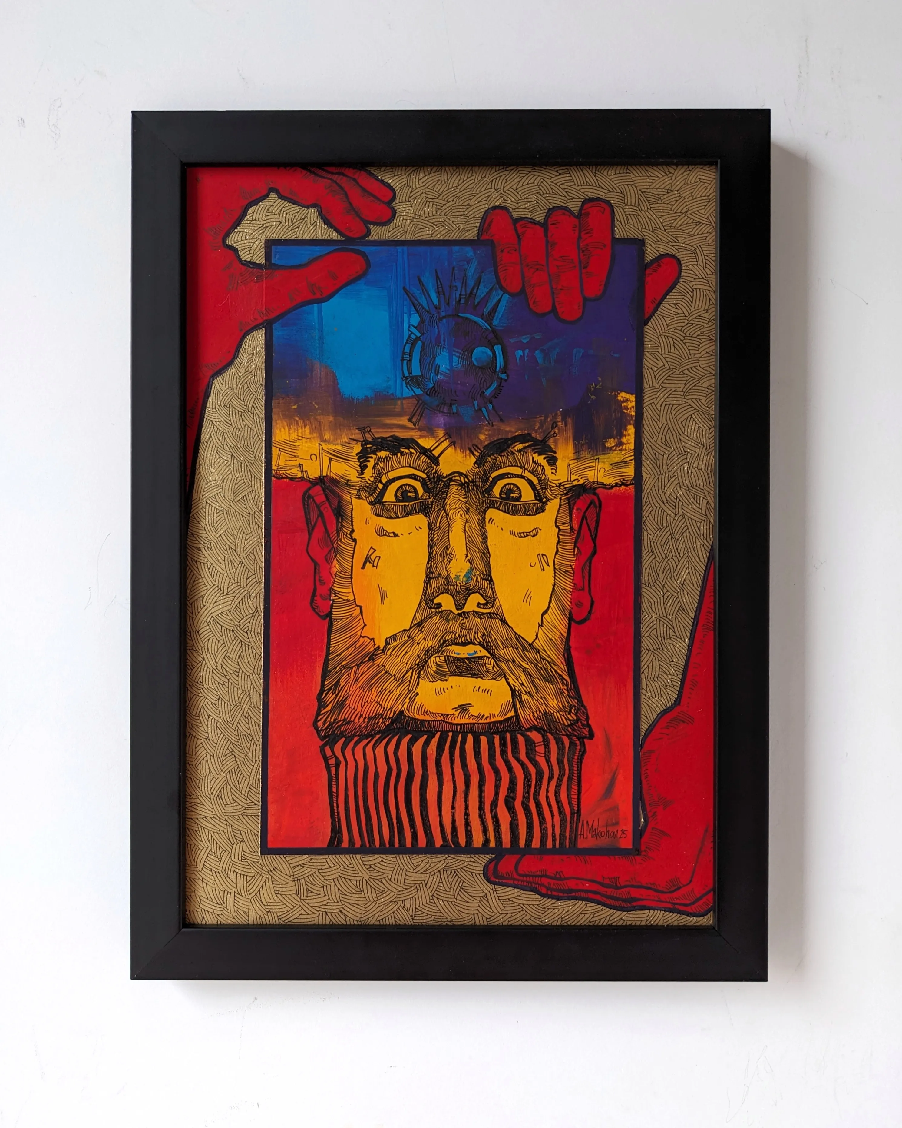 Зображення "Коли є опора | When there is support" від Олександр Макогон, розмір: 24 х 34, матеріали: Туш, гуаш, аерозольна фарба, двп | Ink, gouache, spray paint, fibreboard, медіум: Графіка, місто: Lviv, Ukraine, серія: Portraits, ціна: $100 Фото 1 з 2.