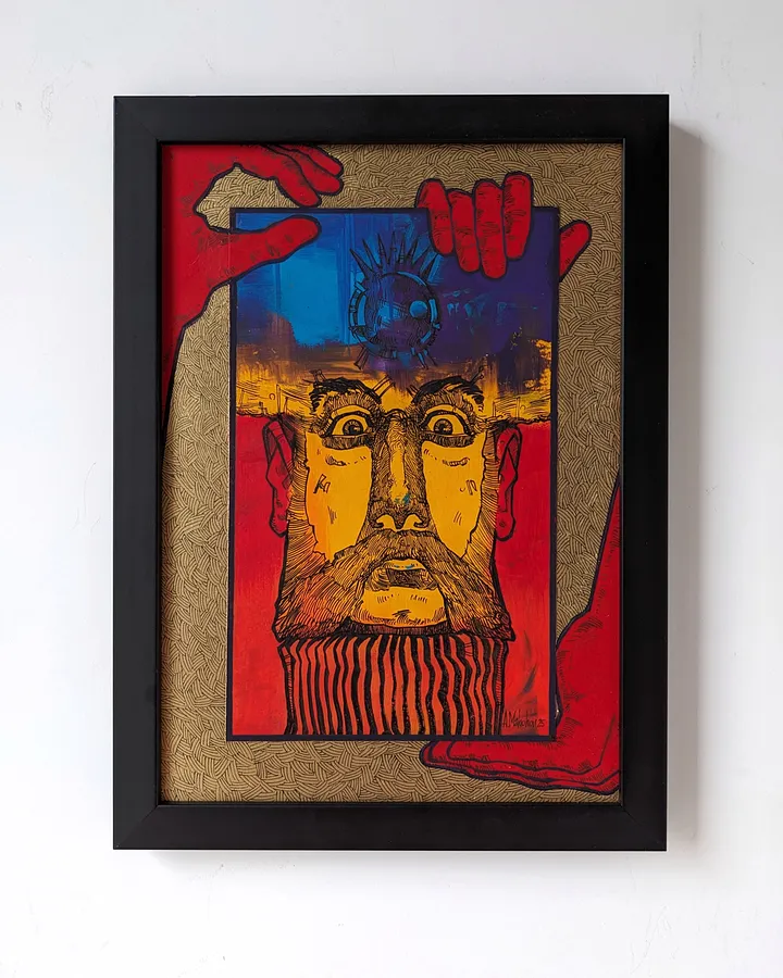 Зображення "Коли є опора | When there is support" від Олександр Макогон, розмір: 24 х 34, матеріали: Туш, гуаш, аерозольна фарба, двп | Ink, gouache, spray paint, fibreboard, медіум: Графіка, місто: Lviv, Ukraine, серія: Portraits, ціна: $100