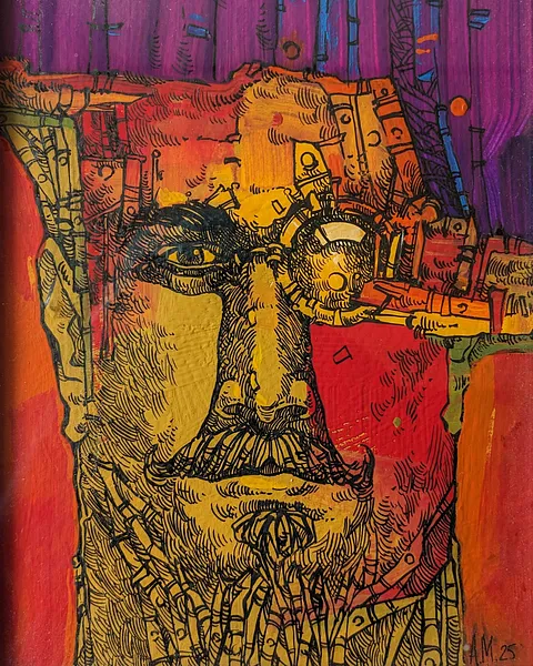 Зображення "Креативність | Creativity" від Олександр Макогон, розмір: 15 x 19 cm, матеріали: туш, гуаш, бавовняний папір | ink, gouache, cotton paper, медіум: Графіка, місто: Lviv, Ukraine, серія: Portraits, ціна: $100 Фото 2 з 2.