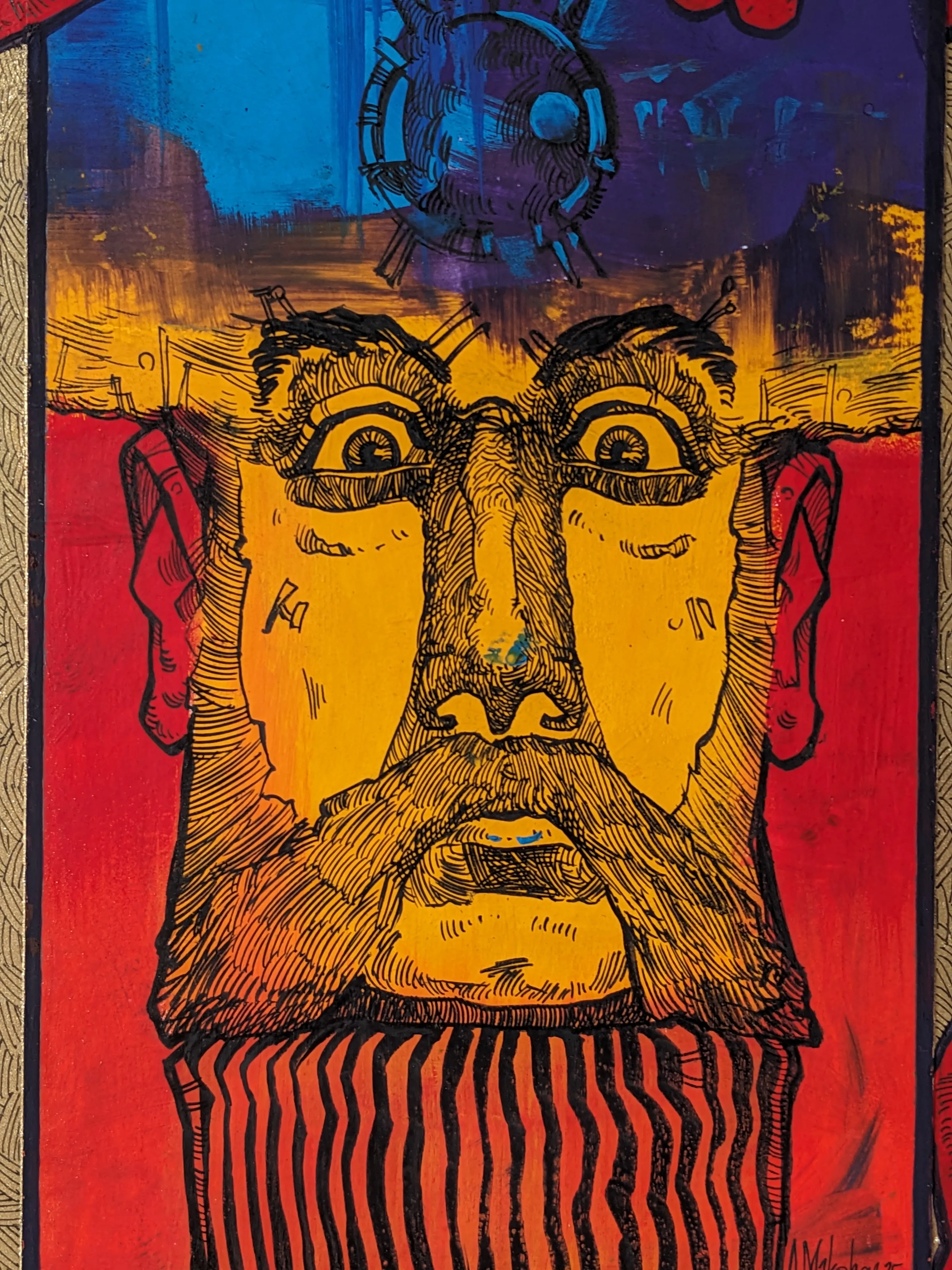 Зображення "Коли є опора | When there is support" від Олександр Макогон, розмір: 24 х 34, матеріали: Туш, гуаш, аерозольна фарба, двп | Ink, gouache, spray paint, fibreboard, медіум: Графіка, місто: Lviv, Ukraine, серія: Portraits, ціна: $100 Фото 2 з 2.