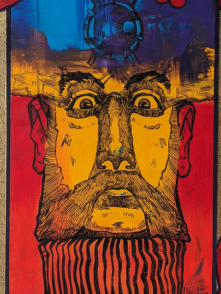 Зображення "Коли є опора | When there is support" від Олександр Макогон, розмір: 24 х 34, матеріали: Туш, гуаш, аерозольна фарба, двп | Ink, gouache, spray paint, fibreboard, медіум: Графіка, місто: Lviv, Ukraine, серія: Portraits, ціна: $100 Фото 2 з 2.