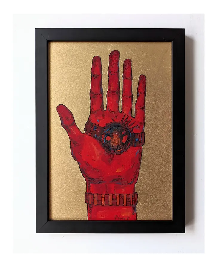 Зображення "Вітання | Greetings" від Олександр Макогон, розмір: 24 х 34 cm, матеріали: Туш, гуаш, аерозольна фарба, двп | Ink, gouache, spray paint, fibreboard, медіум: Живопис, місто: Lviv, Ukraine, серія: Abstract, ціна: $150