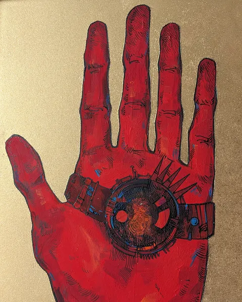 Зображення "Вітання | Greetings" від Олександр Макогон, розмір: 24 х 34 cm, матеріали: Туш, гуаш, аерозольна фарба, двп | Ink, gouache, spray paint, fibreboard, медіум: Живопис, місто: Lviv, Ukraine, серія: Abstract, ціна: $150 Фото 2 з 3.